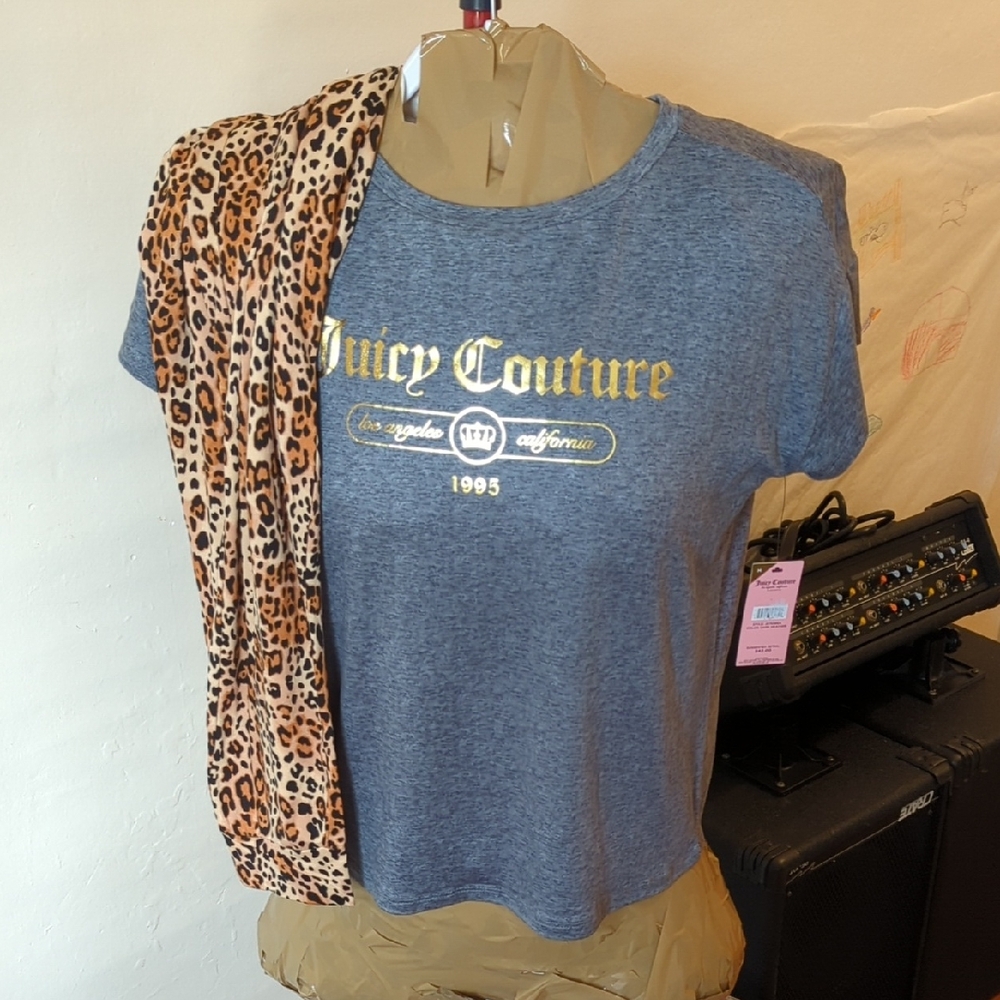 NWT Juicy Couture Pajama Set Gray Top with Leopard Print Pants